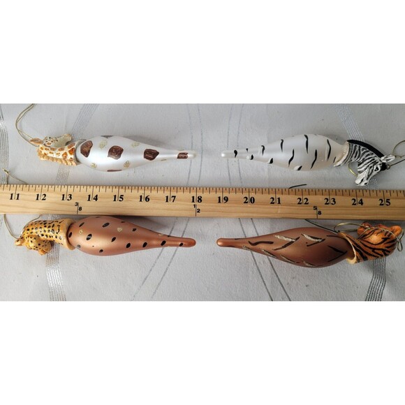 4 Africa Safari Animal Art Glass Ornaments‎ - Giraffe, Zebra, Leopard & Tiger! - Picture 4 of 9